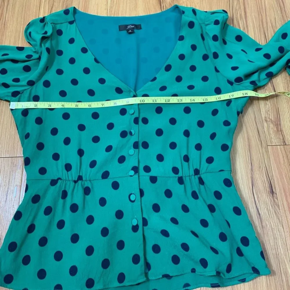 J. Crew Green & Blue Polka Dot Long Sleeves Blouse